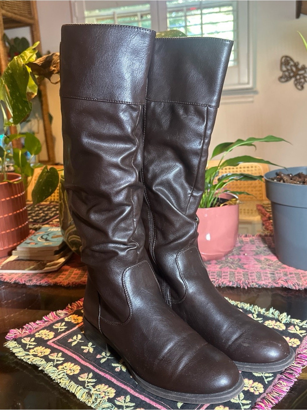 Nine West Knee High Boots size 9 M women's zip Brown Riding Vintage y2k